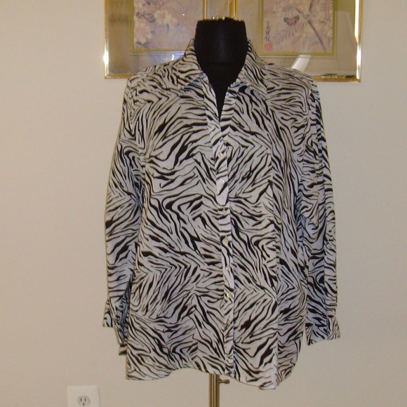 CYNTHIA ROWLEY 100% Linen Blouse 3X Zebra Print - Picture 4 of 13